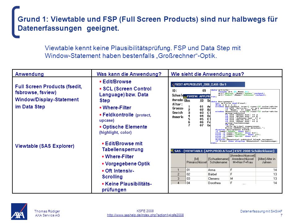 Grund 1: Viewtable und FSP (Full Screen Products) sind nur halbwegs für Datenerfassungen geeignet.