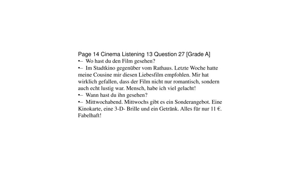 Page 14 Cinema Listening 13 Question 27 [Grade A]
