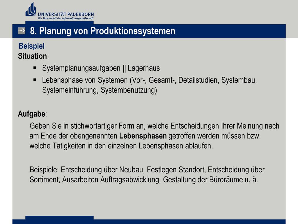 8. Planung von Produktionssystemen