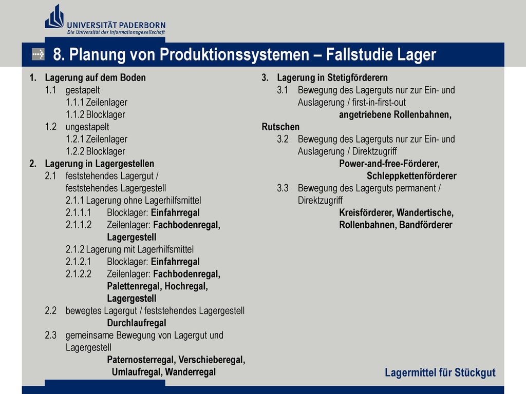 8. Planung von Produktionssystemen – Fallstudie Lager