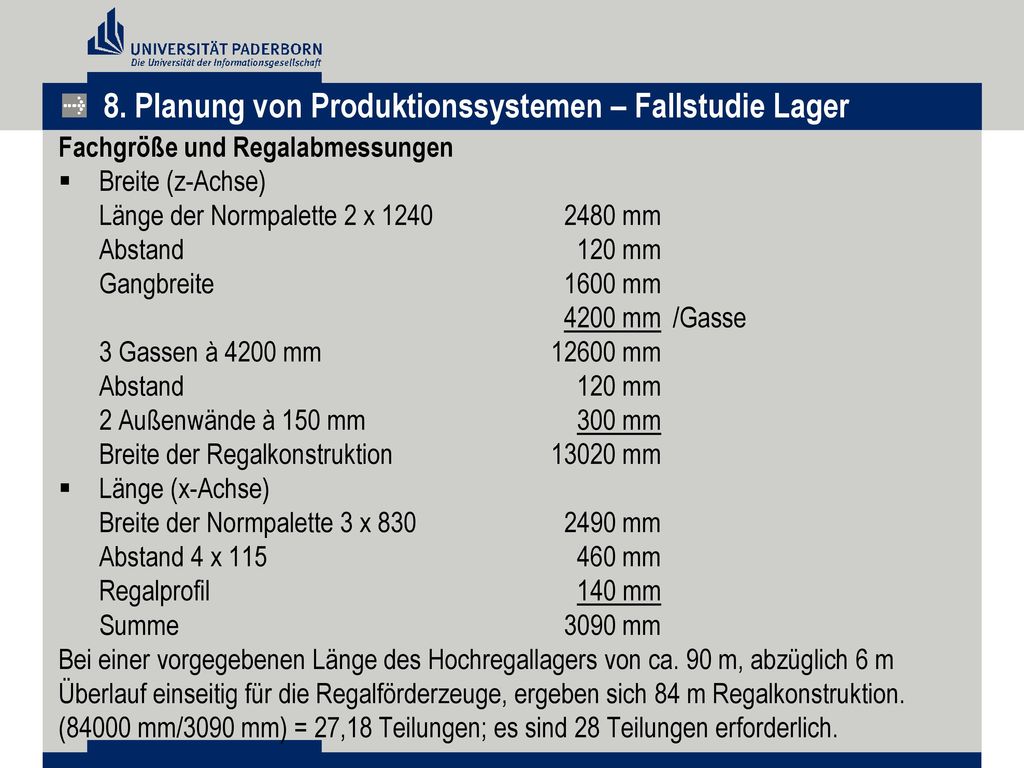8. Planung von Produktionssystemen – Fallstudie Lager