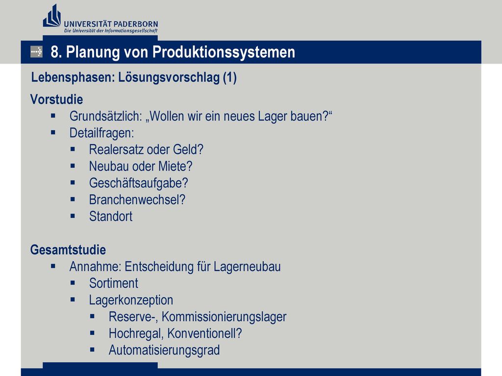 8. Planung von Produktionssystemen