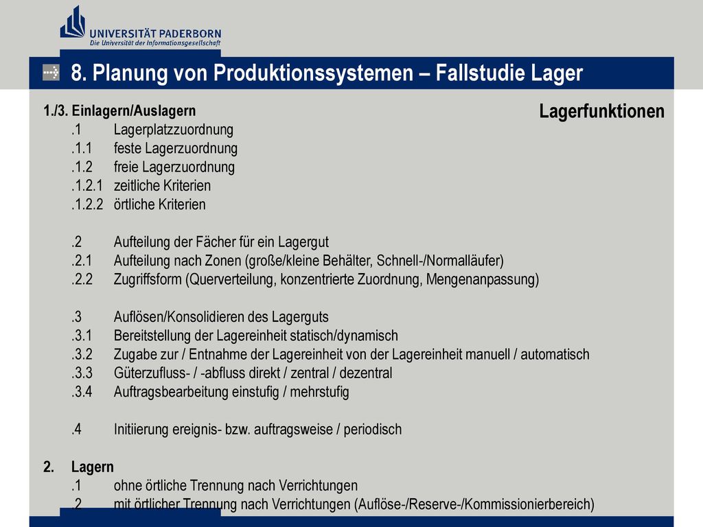 8. Planung von Produktionssystemen – Fallstudie Lager