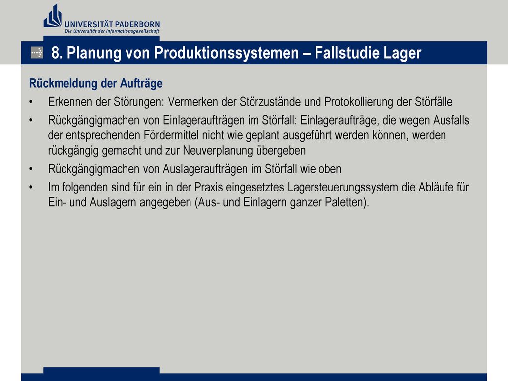 8. Planung von Produktionssystemen – Fallstudie Lager