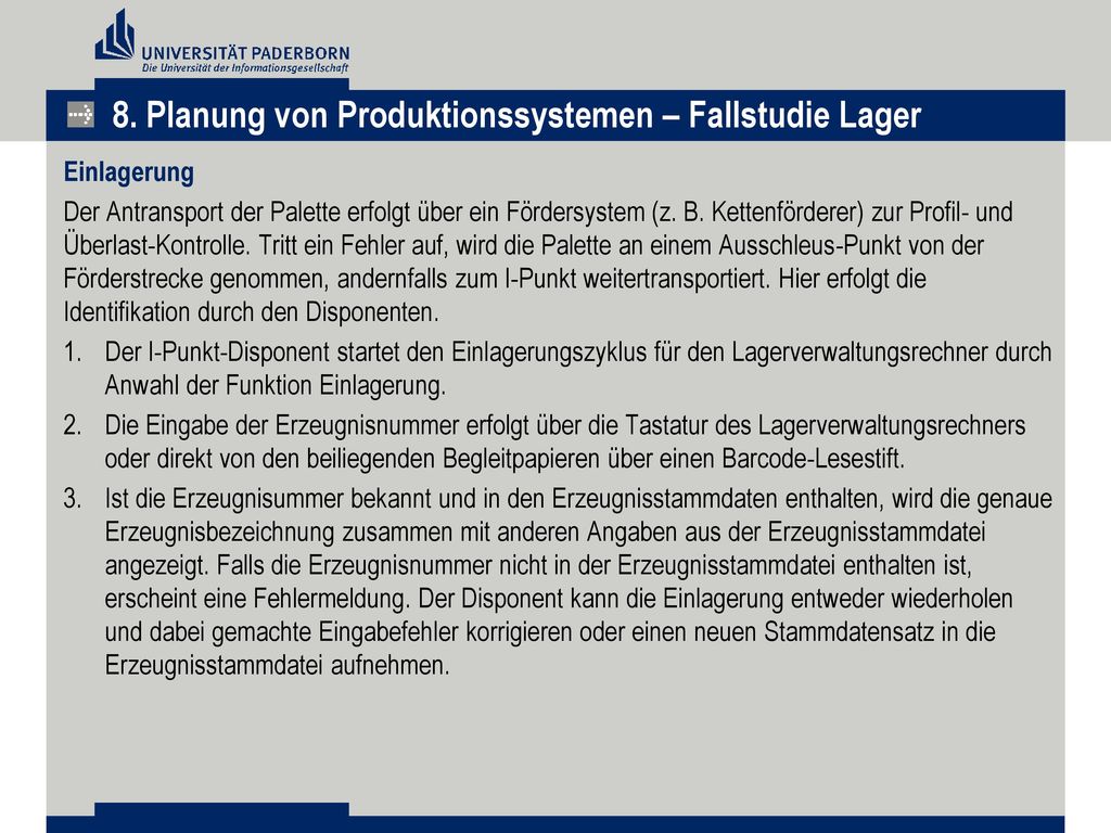8. Planung von Produktionssystemen – Fallstudie Lager
