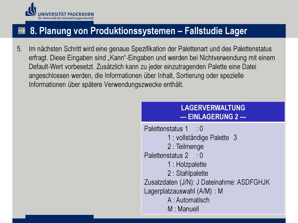 8. Planung von Produktionssystemen – Fallstudie Lager