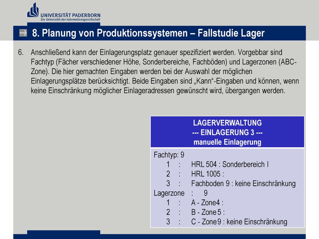 8. Planung von Produktionssystemen – Fallstudie Lager