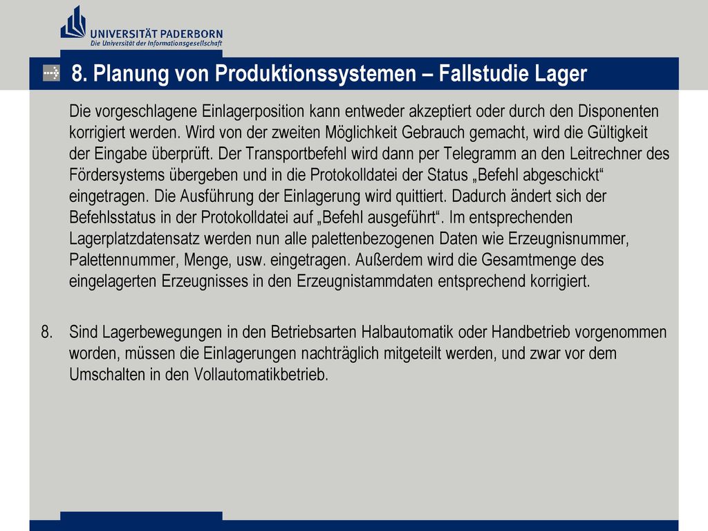 8. Planung von Produktionssystemen – Fallstudie Lager