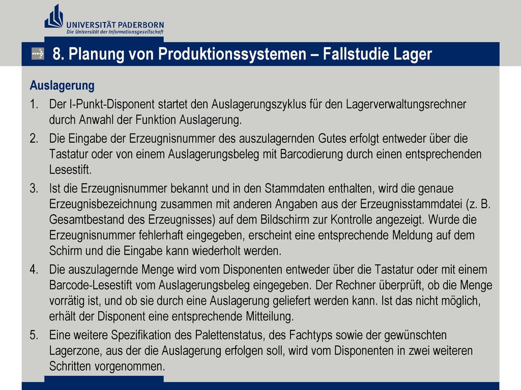 8. Planung von Produktionssystemen – Fallstudie Lager