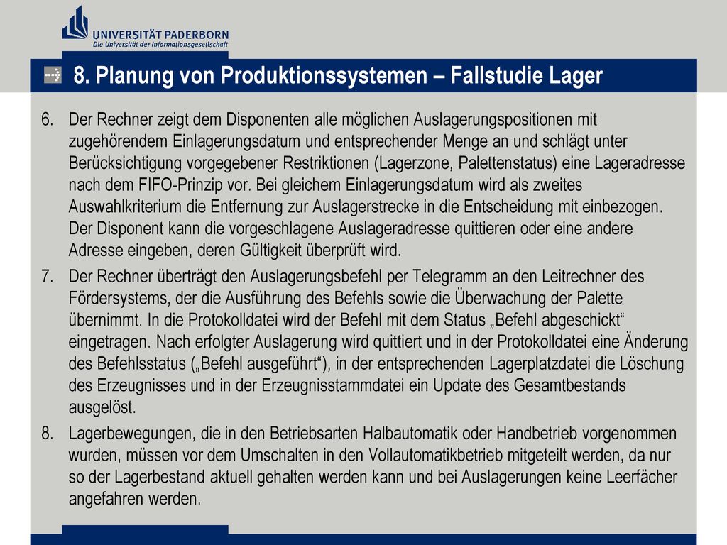 8. Planung von Produktionssystemen – Fallstudie Lager