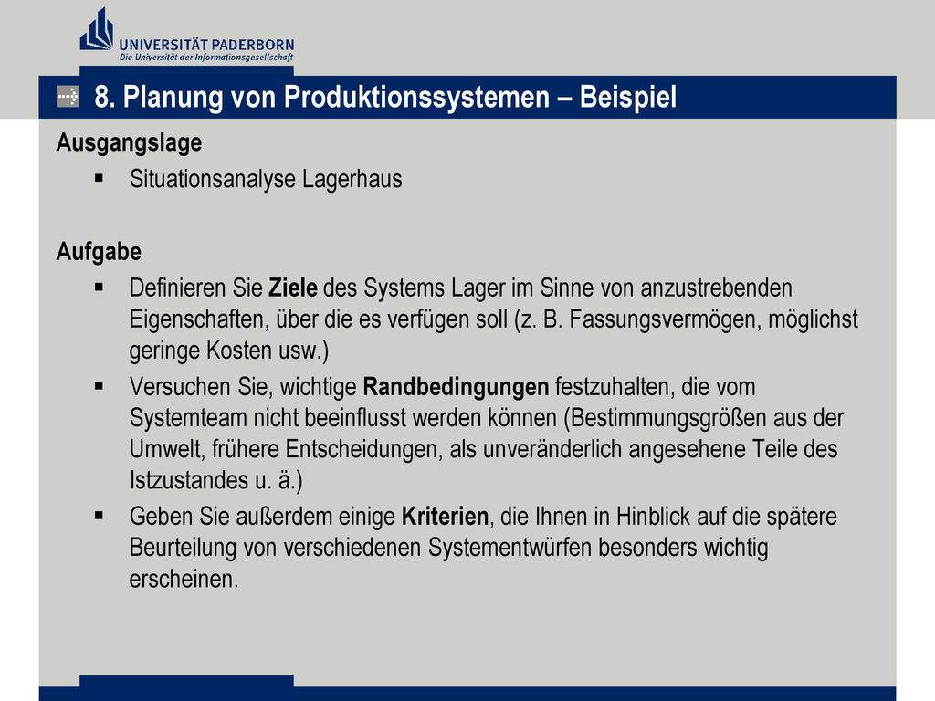 8. Planung von Produktionssystemen – Beispiel