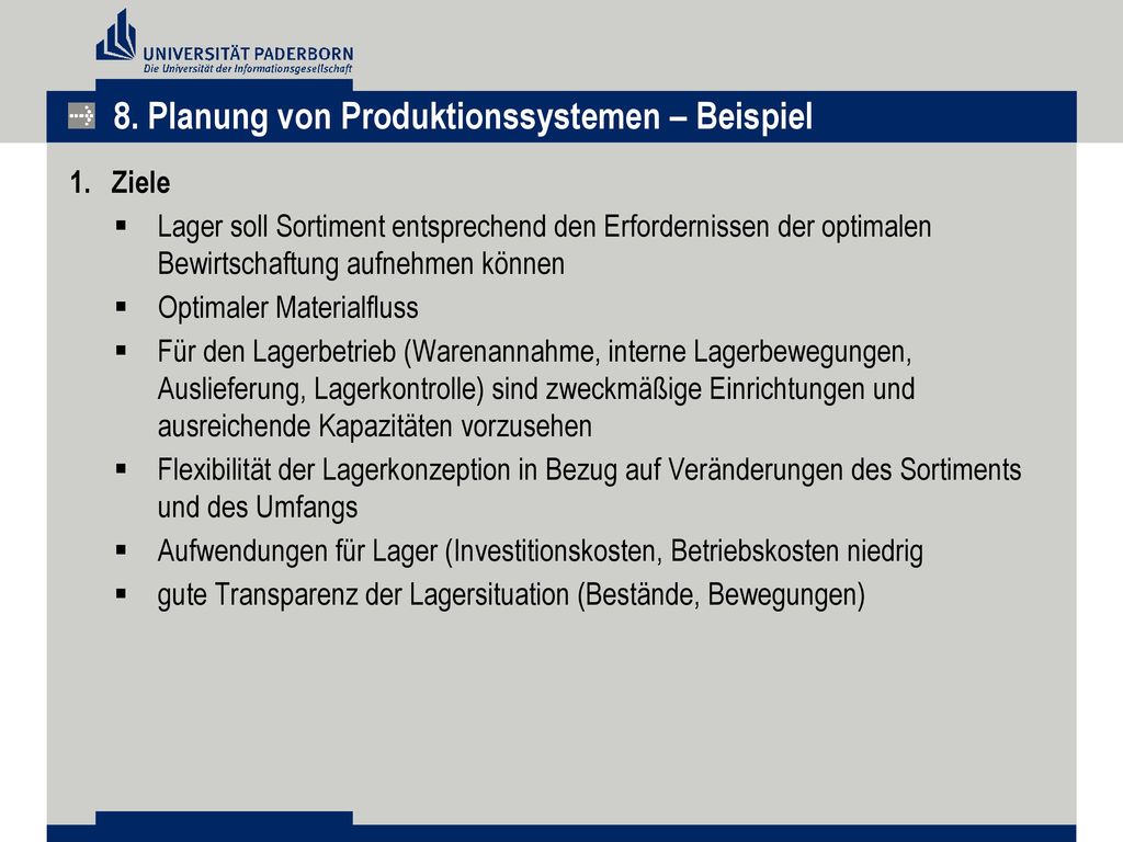 8. Planung von Produktionssystemen – Beispiel