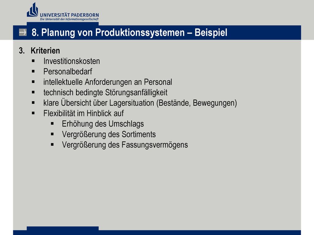 8. Planung von Produktionssystemen – Beispiel