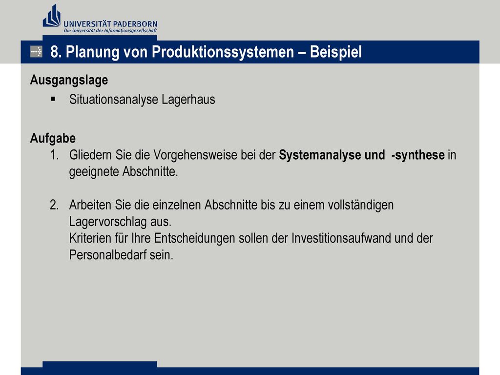 8. Planung von Produktionssystemen – Beispiel