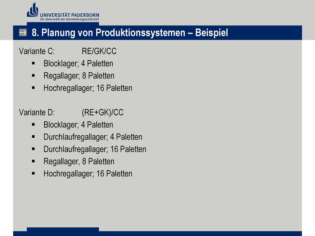 8. Planung von Produktionssystemen – Beispiel
