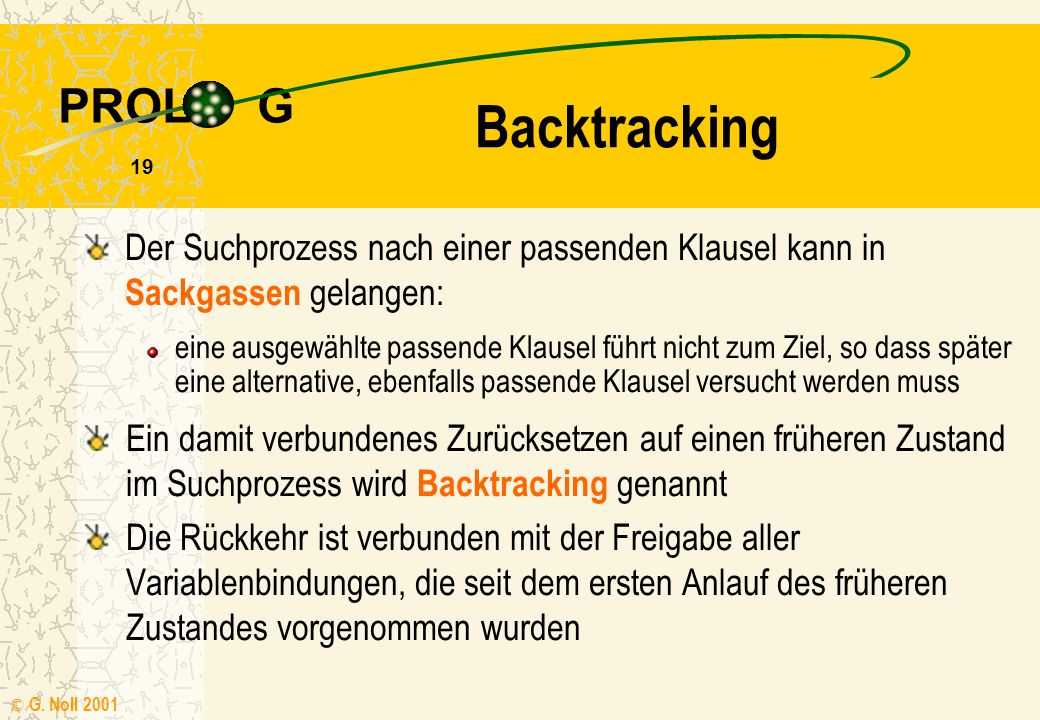 Backtracking Der Suchprozess nach einer passenden Klausel kann in Sackgassen gelangen: