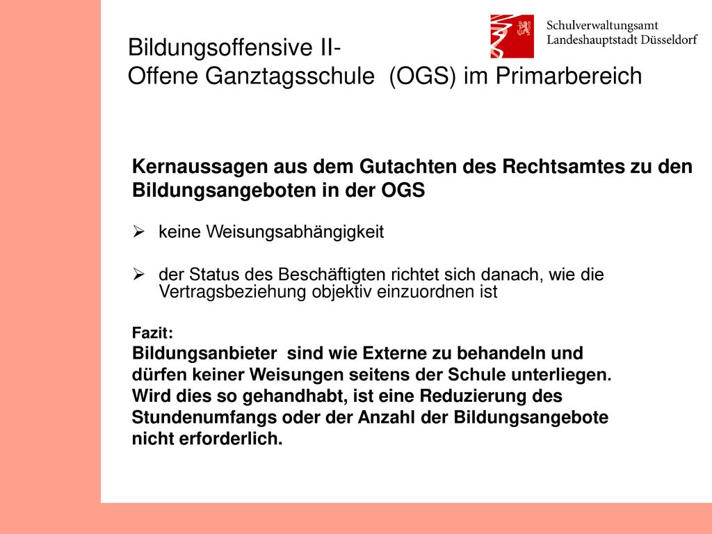 Bildungsoffensive II- Offene Ganztagsschule (OGS) im Primarbereich