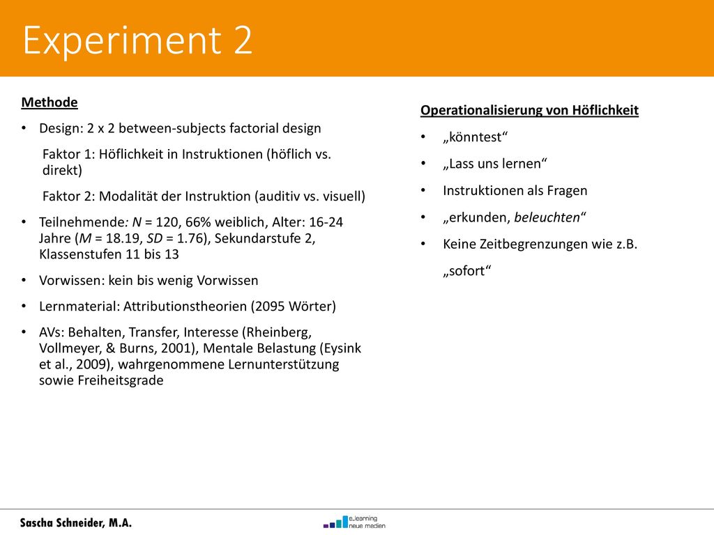 Experiment 2 Methode Design: 2 x 2 between-subjects factorial design