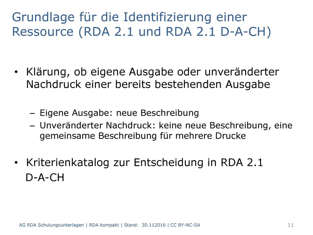 Grundlage für die Identifizierung einer Ressource (RDA 2. 1 und RDA 2