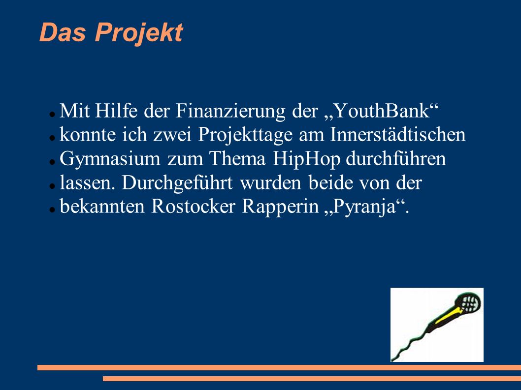 Das Projekt Mit Hilfe der Finanzierung der „YouthBank