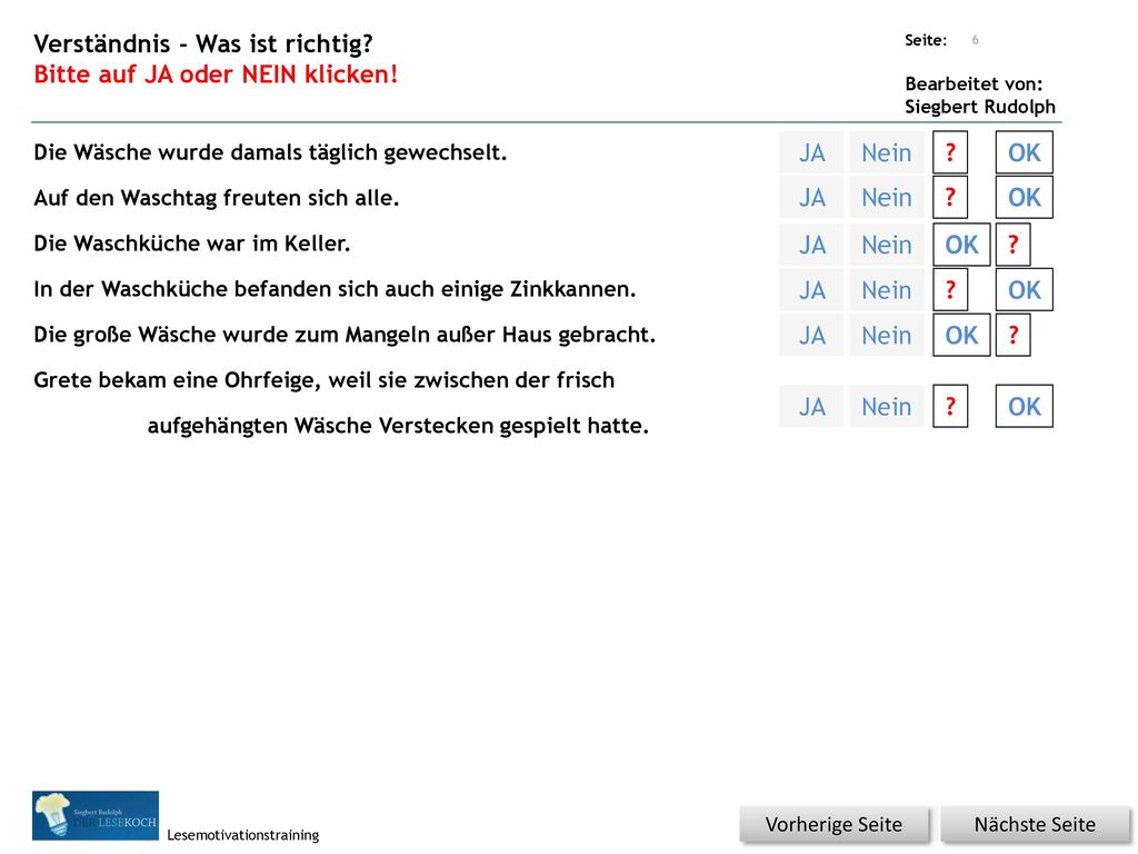 Verständnis - Was ist richtig Bitte auf JA oder NEIN klicken!