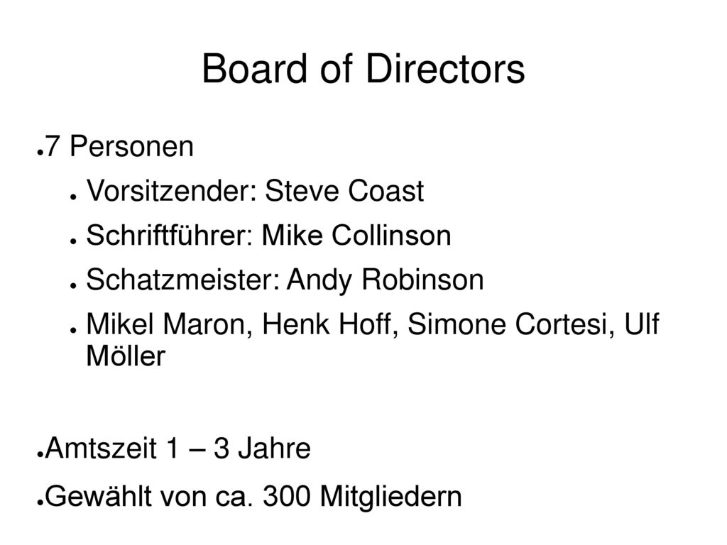 Board of Directors 7 Personen Vorsitzender: Steve Coast