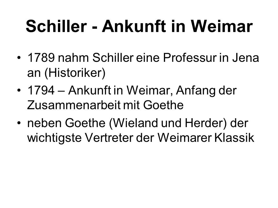 Schiller - Ankunft in Weimar