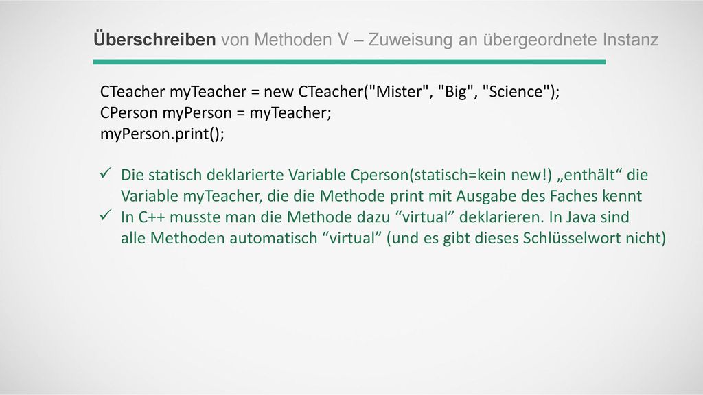 Überschreiben von Methoden V – Zuweisung an übergeordnete Instanz