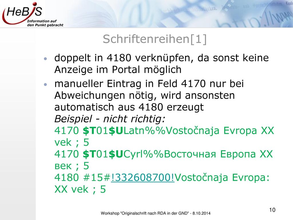 Workshop Originalschrift nach RDA in der GND