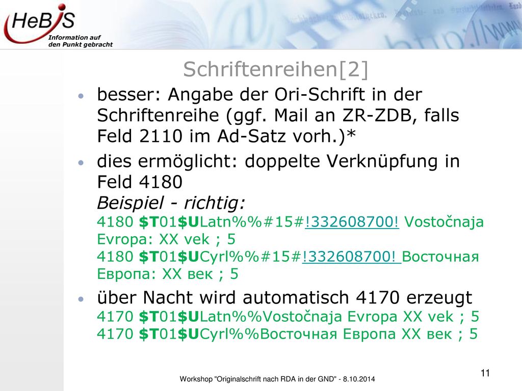Workshop Originalschrift nach RDA in der GND
