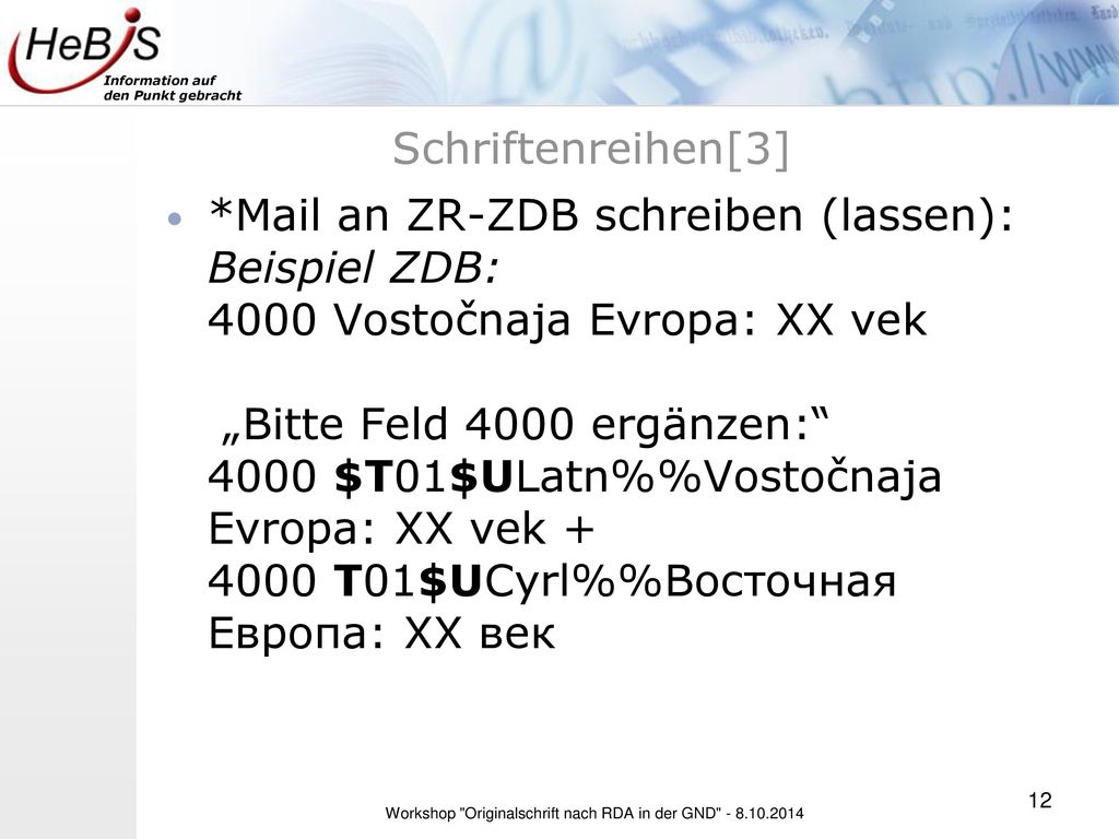 Workshop Originalschrift nach RDA in der GND