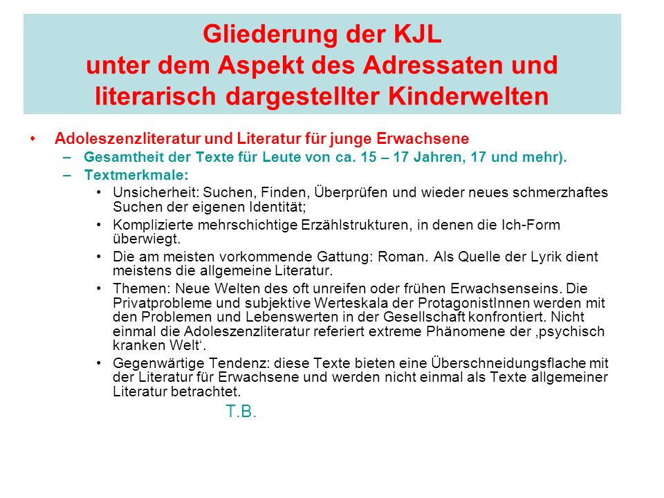 Gliederung der KJL unter dem Aspekt des Adressaten und literarisch dargestellter Kinderwelten