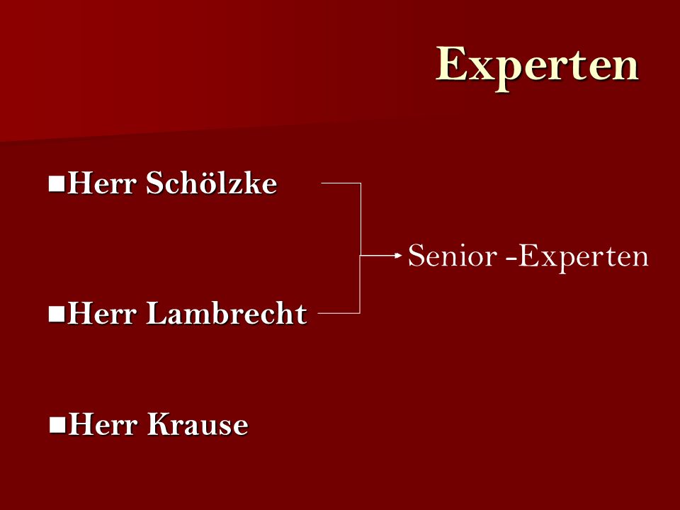 Experten Herr Schölzke Senior -Experten Herr Lambrecht Herr Krause