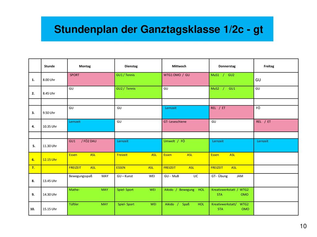 Stundenplan der Ganztagsklasse 1/2c - gt
