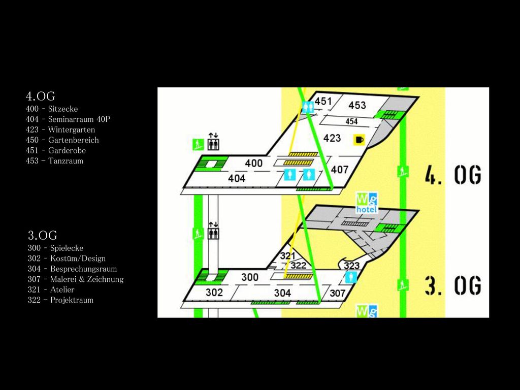 4.OG 3.OG 400 – Sitzecke 404 – Seminarraum 40P 423 – Wintergarten