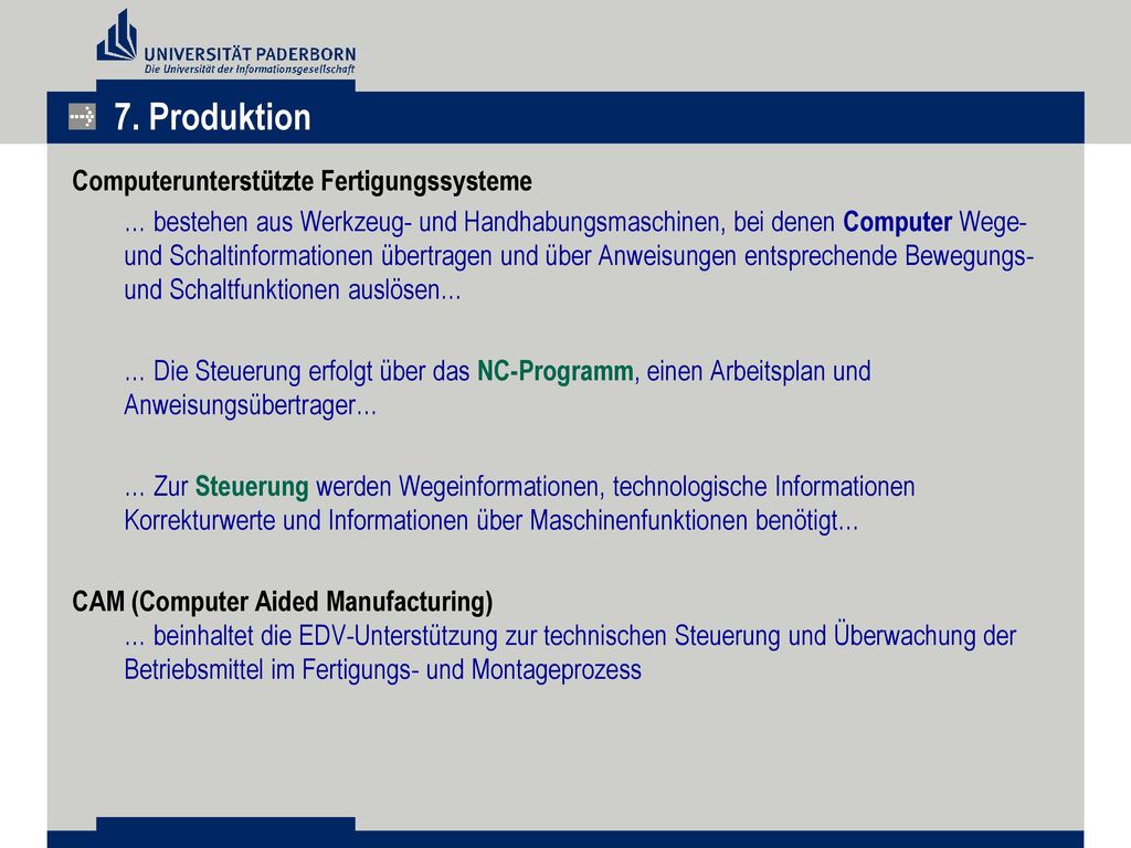 7. Produktion Computerunterstützte Fertigungssysteme