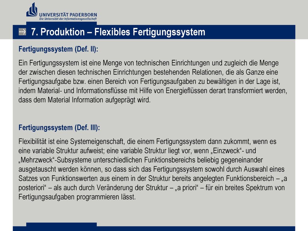 7. Produktion – Flexibles Fertigungssystem