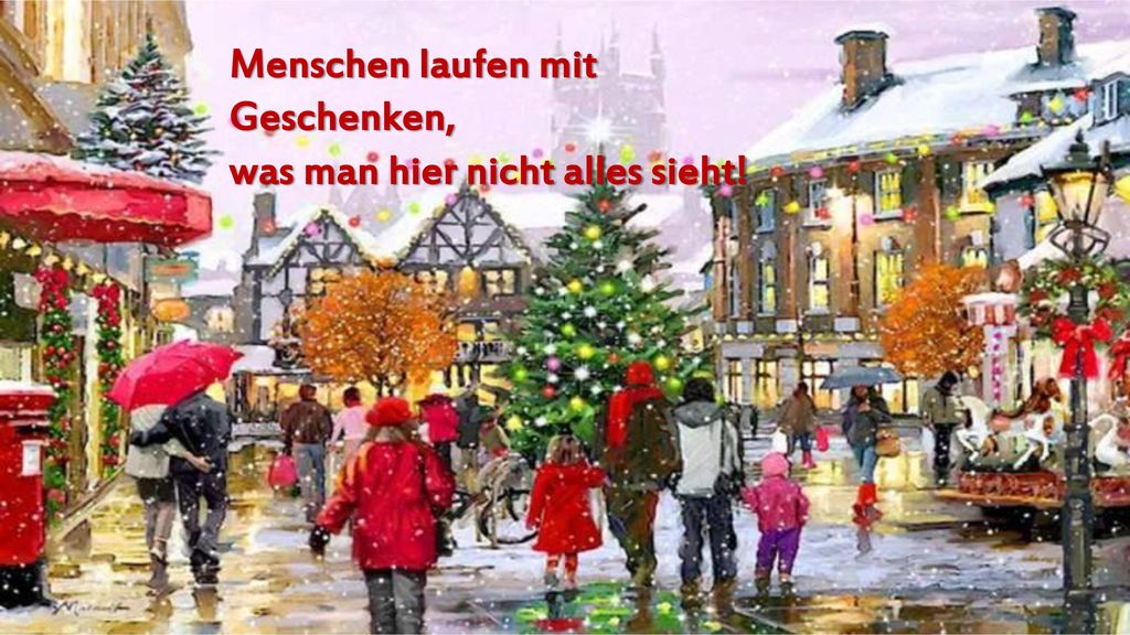 Menschen laufen mit Geschenken, was man hier nicht alles sieht!