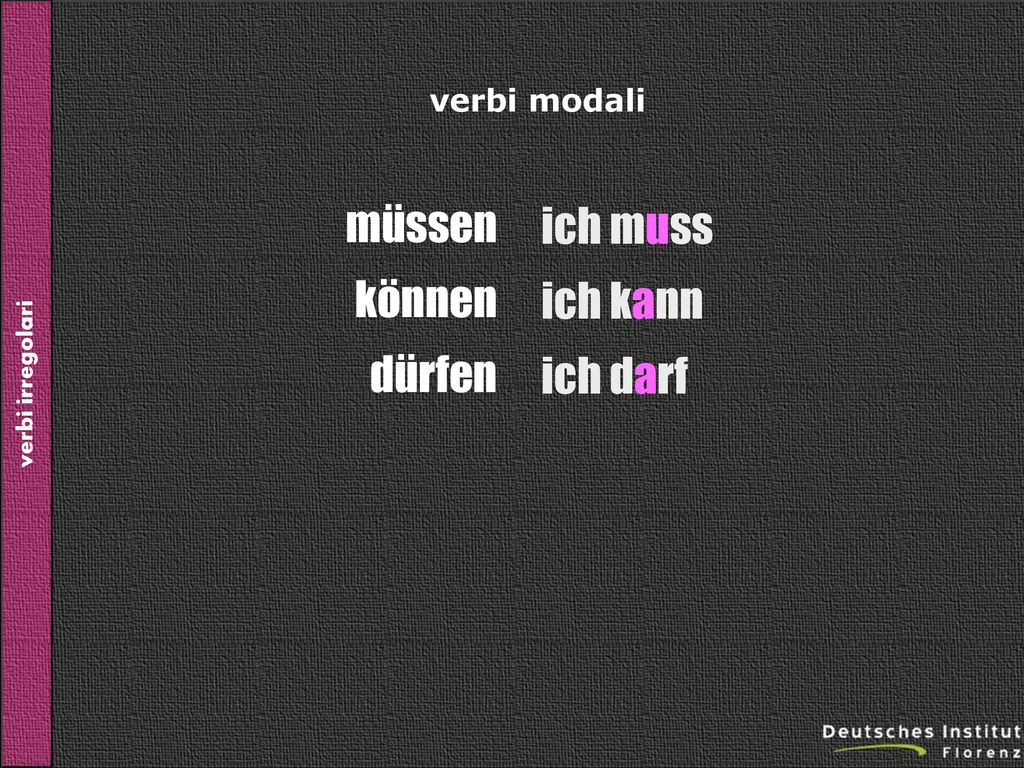 verbi modali müssen können dürfen ich muss ich kann ich darf