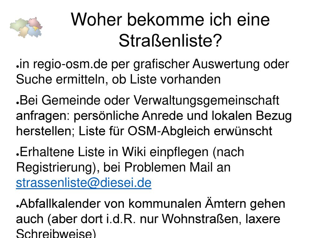 Woher bekomme ich eine Straßenliste