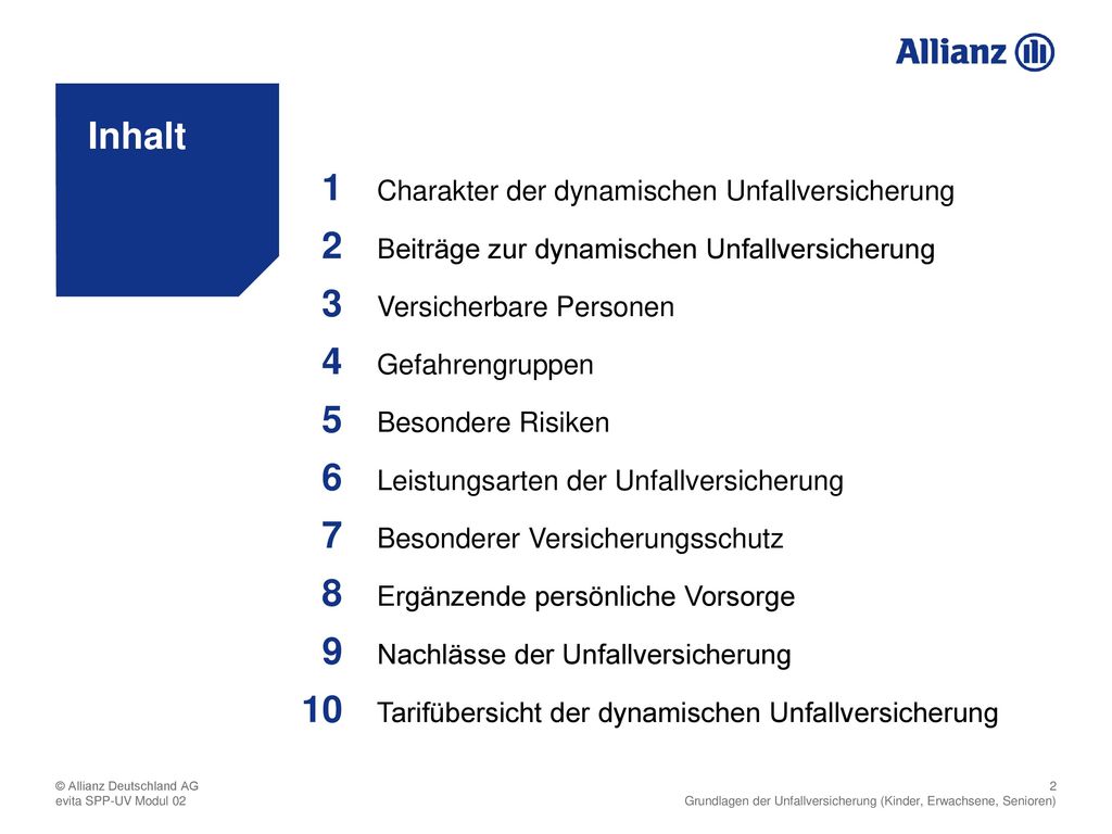 Inhalt Charakter der dynamischen Unfallversicherung. 1. Beiträge zur dynamischen Unfallversicherung.