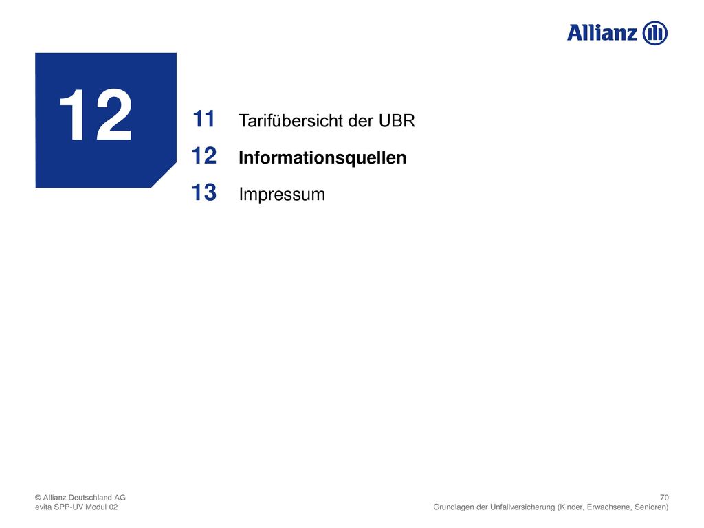 12 Tarifübersicht der UBR 11 Informationsquellen 12 Impressum 13