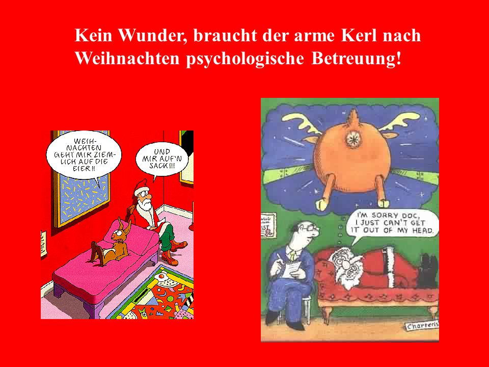 Kein Wunder, braucht der arme Kerl nach Weihnachten psychologische Betreuung!