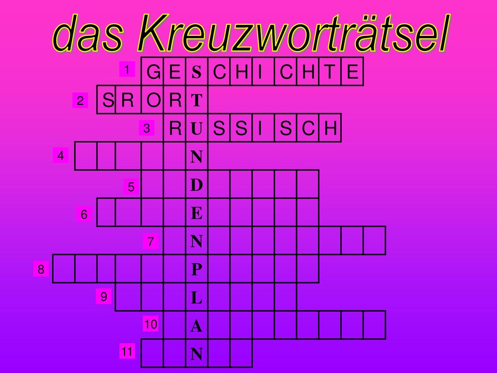 das Kreuzworträtsel G E C H I T R O S U N D P L A