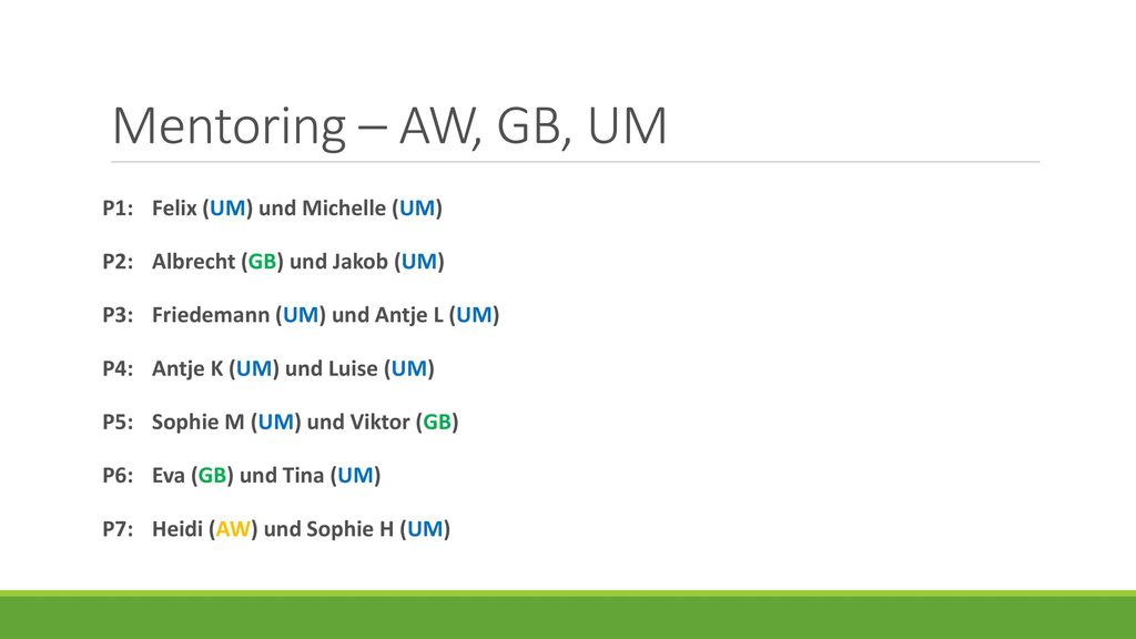 Mentoring – AW, GB, UM P1: Felix (UM) und Michelle (UM)