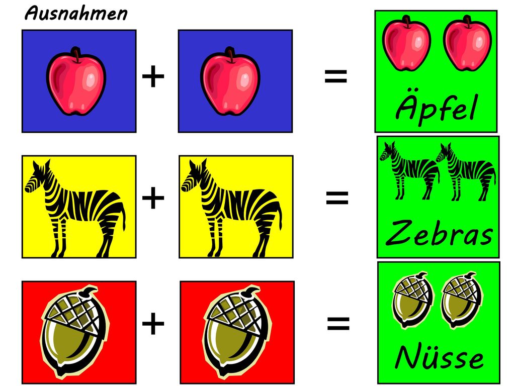 + = + = + = Äpfel Zebras Nüsse Ausnahmen