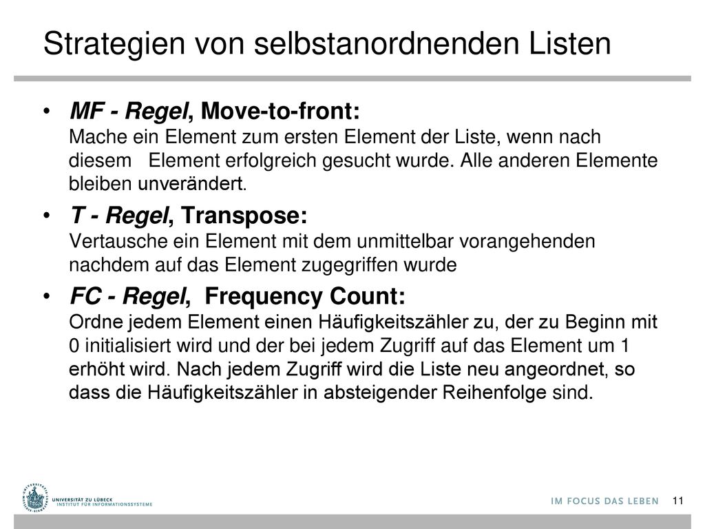 Strategien von selbstanordnenden Listen