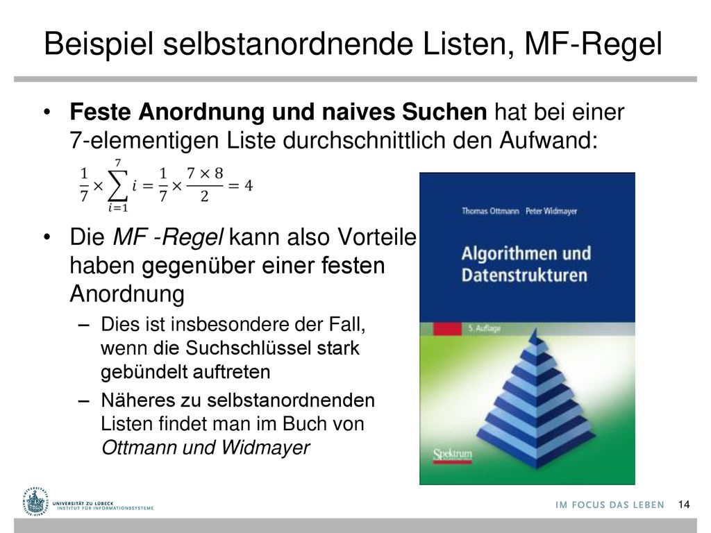 Beispiel selbstanordnende Listen, MF-Regel