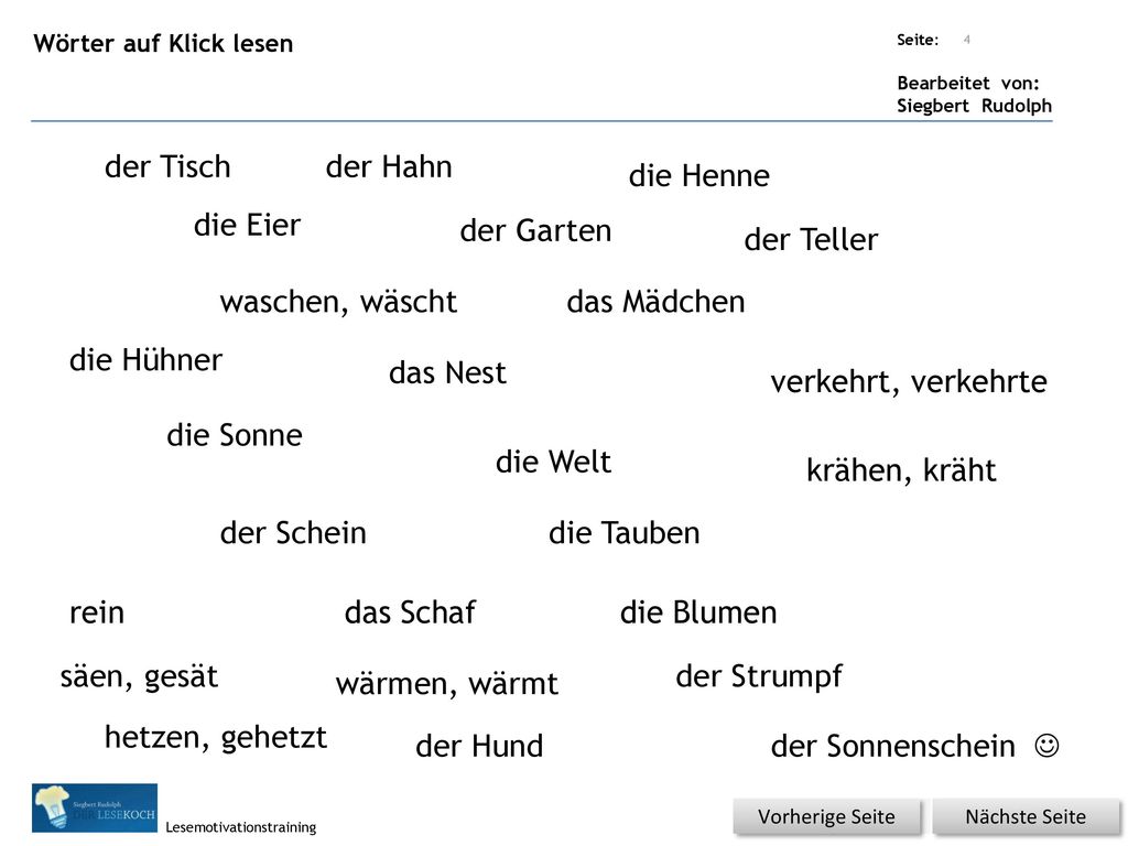 der Tisch der Hahn die Henne die Eier der Garten der Teller