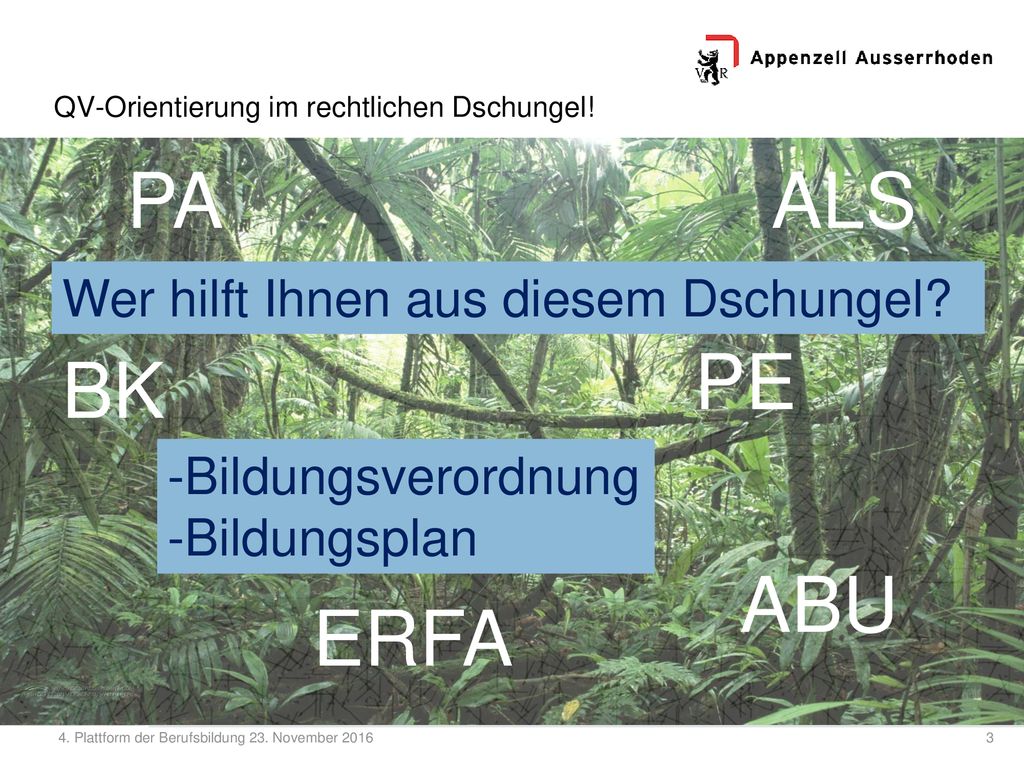 PA ALS PE BK ABU ERFA Wer hilft Ihnen aus diesem Dschungel